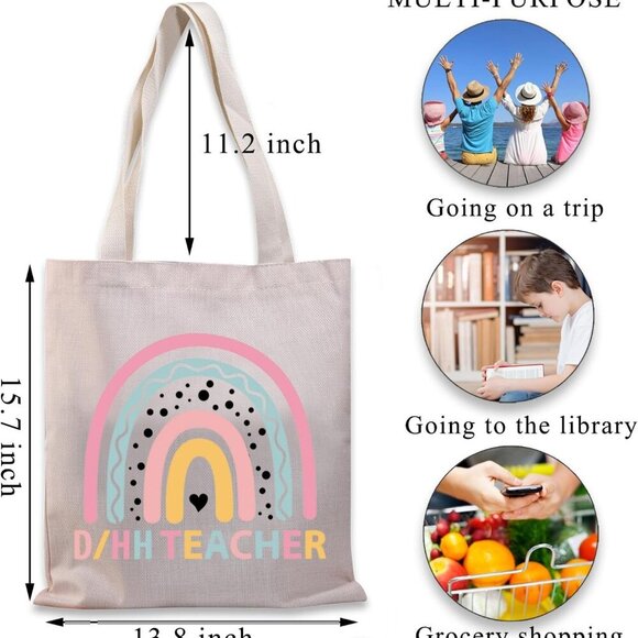 Deaf Education Tote Bag Canvas D/HH Teacher Gift ASL SPED Travel - Picture 2 of 7